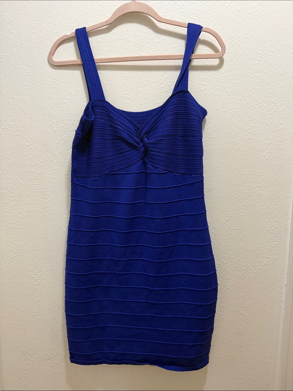 Say What? Cobalt Blue Ribbed Twist-Front Mini Dress
